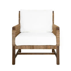 Worlds Away Club Chair - Woven Seagrass Detail And Ivory Linen Cushion -Worlds Away WA HARMON FRONT 82733.1681315369 ni 39698.1707481717