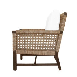 Worlds Away Club Chair - Woven Seagrass Detail And Ivory Linen Cushion -Worlds Away WA HARMON SIDE 82331.1681315370 ni 63915.1707481717