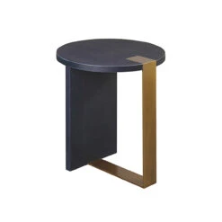 Worlds Away Round Side Table - Ant Brass & Navy Faux Shagreen