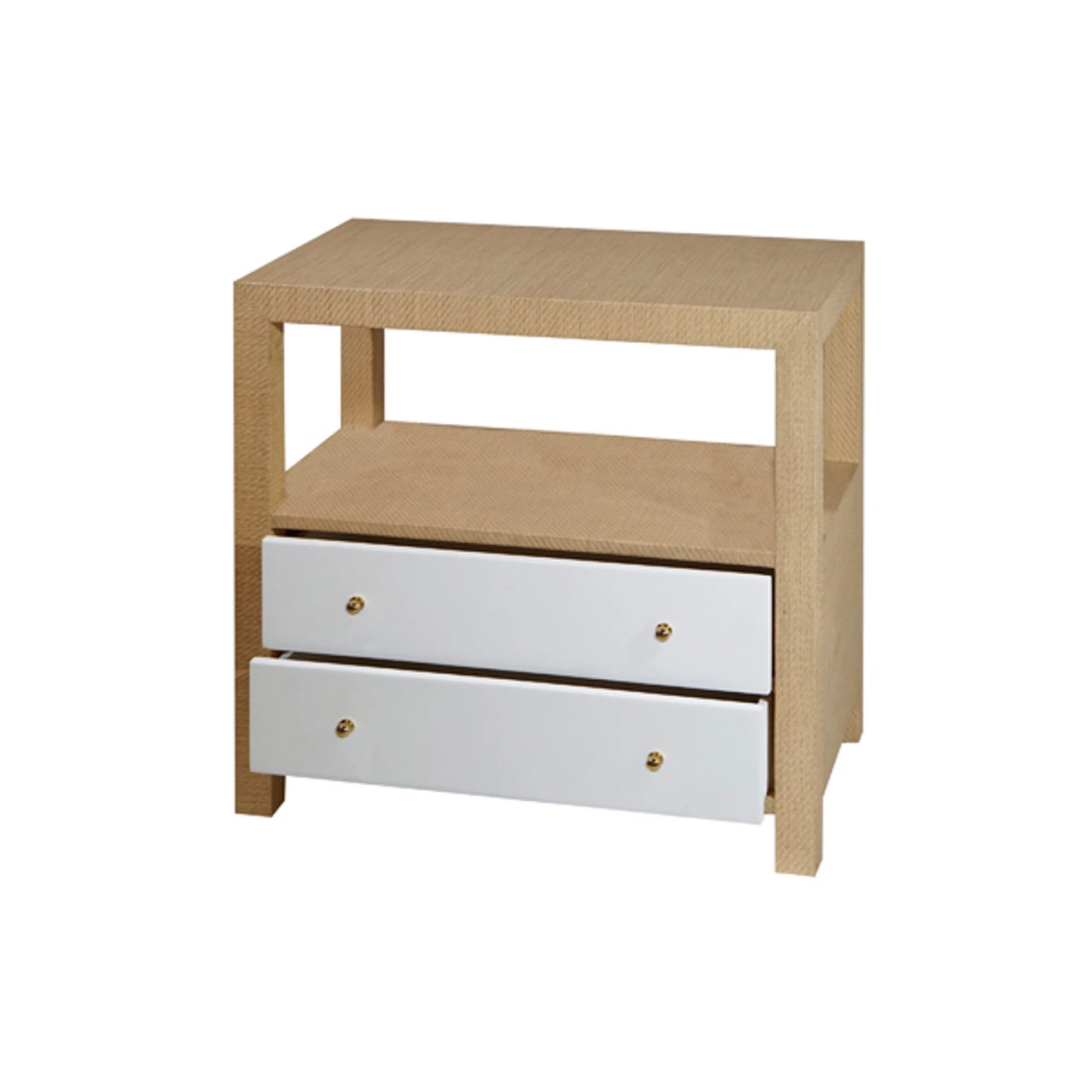 Worlds Away Hattie Side Table - Grasscloth/White Lacquer/Brass Hardware 2 Worlds Away Hattie Side Table - Grasscloth/White Lacquer/Brass Hardware - Image 2