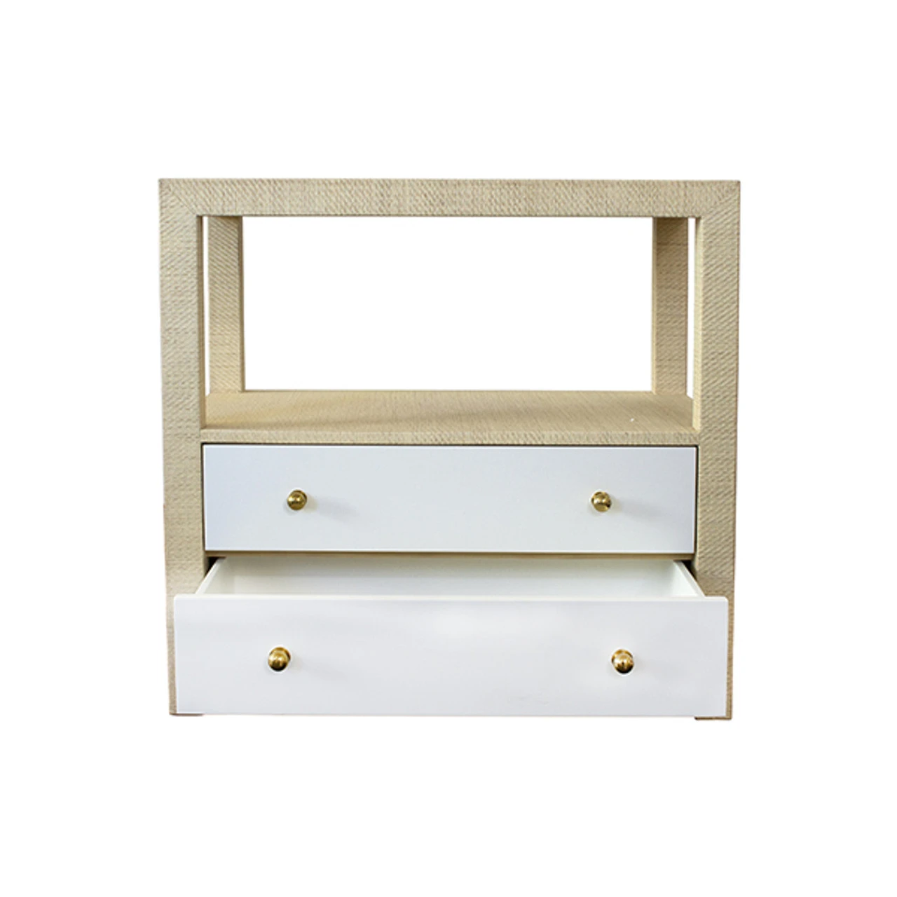 Worlds Away Hattie Side Table - Grasscloth/White Lacquer/Brass Hardware 1 Worlds Away Hattie Side Table - Grasscloth/White Lacquer/Brass Hardware