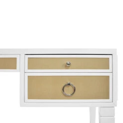 Worlds Away White Matte Lacquer Desk - Grasscloth Drawer - Nickel Hardware