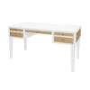 Worlds Away White Matte Lacquer Desk - Grasscloth Drawer - Brass Hardware