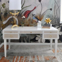 Worlds Away White Matte Lacquer Desk - Grasscloth Drawer - Brass Hardware 8 Worlds Away White Matte Lacquer Desk - Grasscloth Drawer - Brass Hardware -Worlds Away WA HEIDI WH lifestyle 42270.1581355080 ni 62998.1707481720