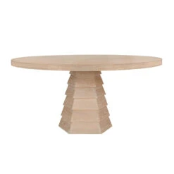 Worlds Away Tapering Hexagonal Base - Round Top Dining Table - Cerused Oak