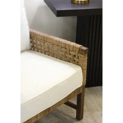 Worlds Away Club Chair - Woven Seagrass Detail And Ivory Linen Cushion