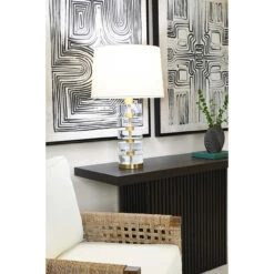Worlds Away Acrylic And Brushed Brass Stack Lamp - White Linen Shade -Worlds Away WA Harmon Vanna ES Cybill BBR Lifestyle 39107.1681317430 ni 47262.1707481683