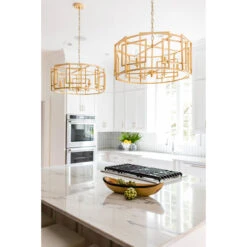Worlds Away Mckenzie Square Motif Drum Chandelier With Six Arm Light In Gold Leaf