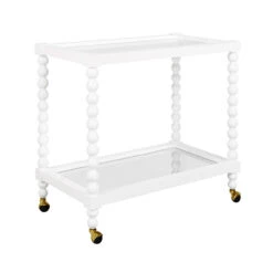 Worlds Away Bobbin Style Bar Cart - White Lacquer