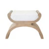 Worlds Away Curved Base Stool - White Linen Cushion - Cerused Oak