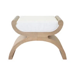 Worlds Away Curved Base Stool - White Linen Cushion - Cerused Oak