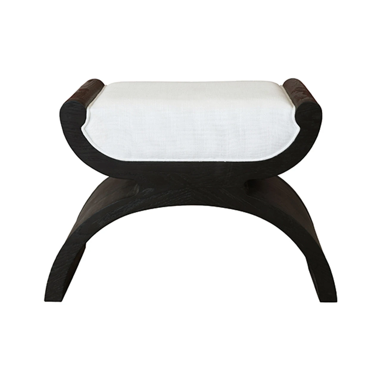 Worlds Away Curved Base Stool - White Linen Cushion - Espresso Oak 1 Worlds Away Curved Base Stool - White Linen Cushion - Espresso Oak