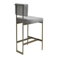 Worlds Away Bar Height Stool - Bronze Base - Grey Velvet