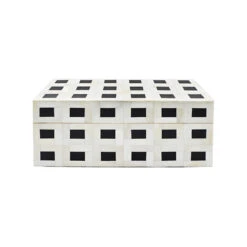 Worlds Away Handcrafted Large Box - Black Resin And Natural Bone