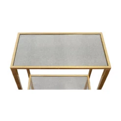 Worlds Away Joyce Two Tier Gold Leaf Rectangular Table With Antique Mirror Shelves