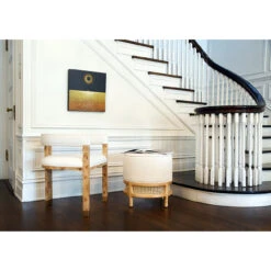 Worlds Away Modern Chair - Burl Wood - White Linen Upholstery -Worlds Away WA JUDE BW 78129.1658353385 ni 96647.1707481728