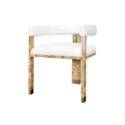 Worlds Away Modern Chair - Burl Wood - White Linen Upholstery -Worlds Away WA JUDE BW 84479.1585059714 ni 16501.1707481728