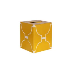 Worlds Away Kleenex Box Yellow And Cream Pattern