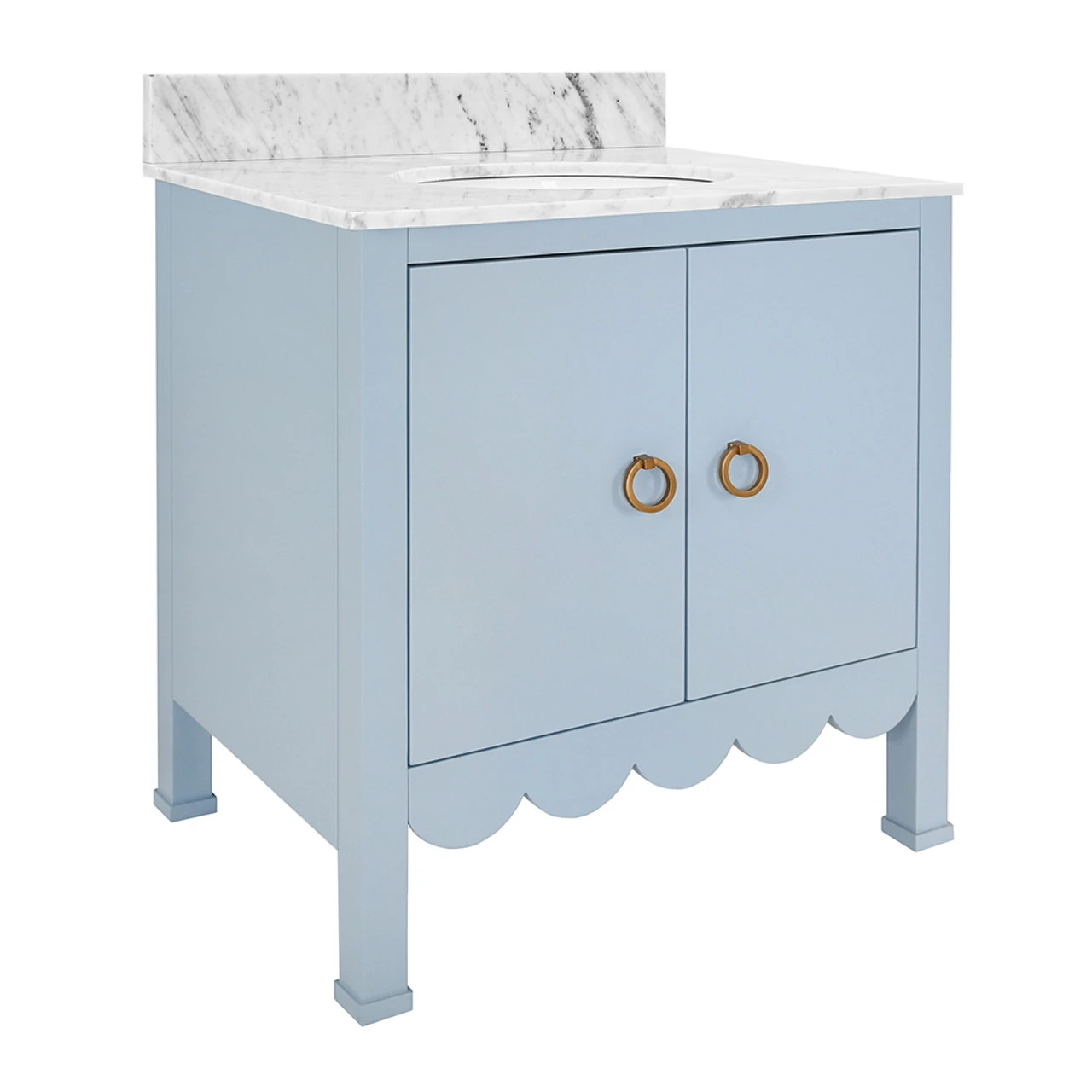 Worlds Away Bath Vanity - Scallop Detail - Matte Light Blue - White Marble Top And Porcelain Sink 5 Worlds Away Bath Vanity - Scallop Detail - Matte Light Blue - White Marble Top And Porcelain Sink - Image 5