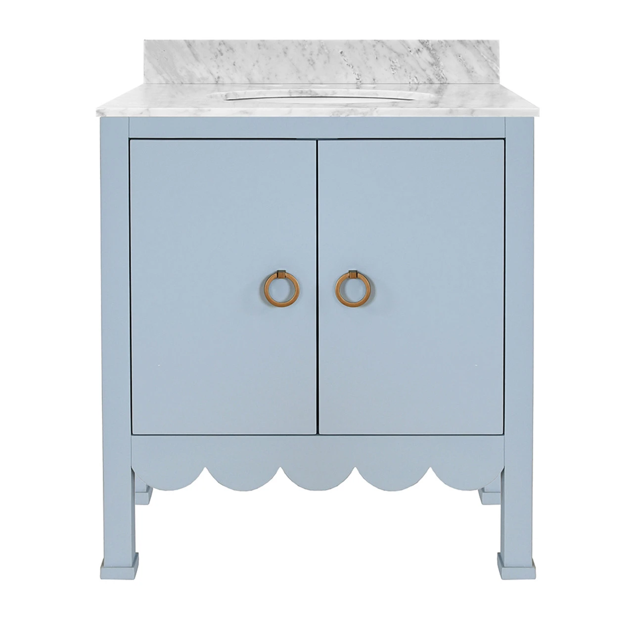 Worlds Away Bath Vanity - Scallop Detail - Matte Light Blue - White Marble Top And Porcelain Sink 1 Worlds Away Bath Vanity - Scallop Detail - Matte Light Blue - White Marble Top And Porcelain Sink