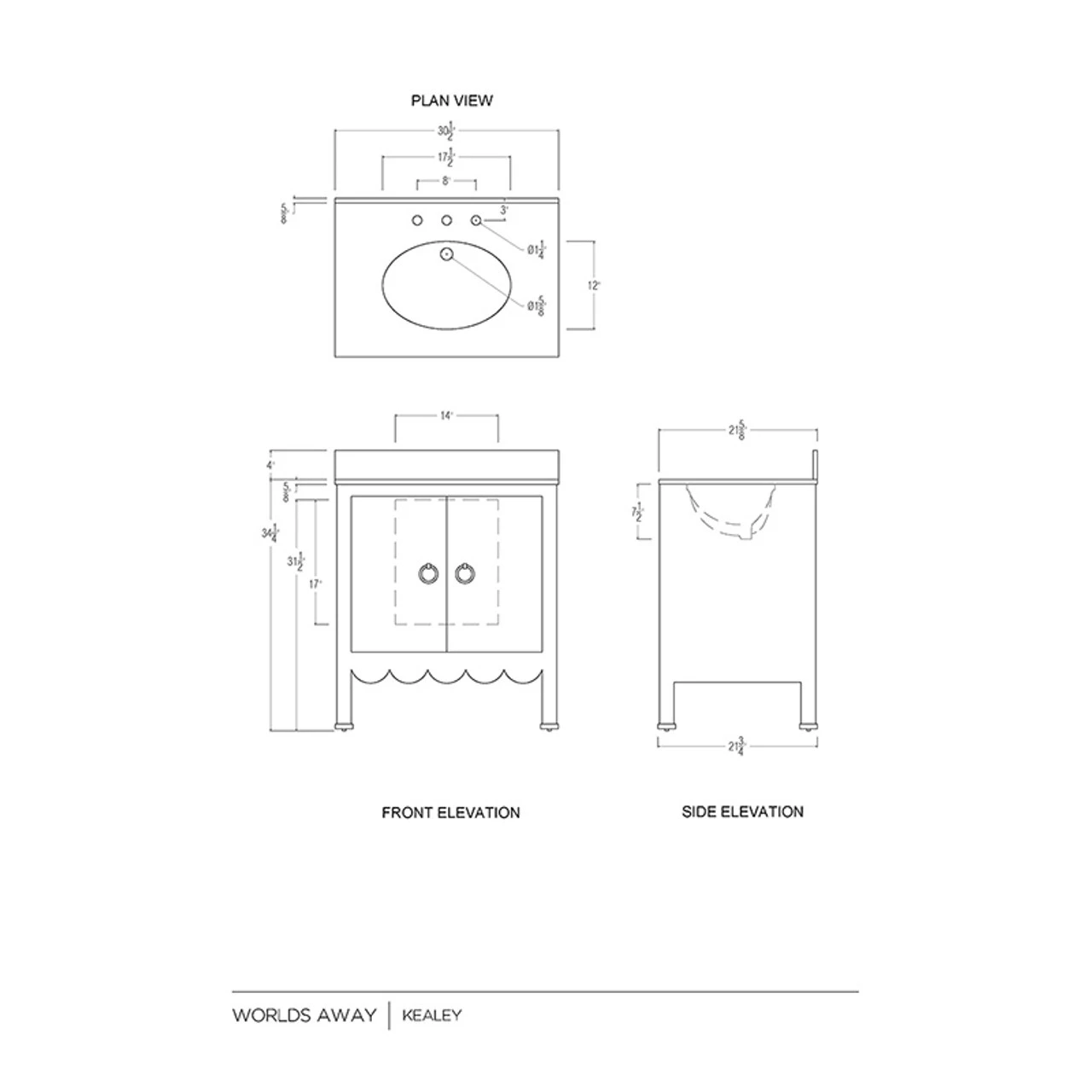 Worlds Away Bath Vanity - Scallop Detail - Matte Light Blue - White Marble Top And Porcelain Sink 6 Worlds Away Bath Vanity - Scallop Detail - Matte Light Blue - White Marble Top And Porcelain Sink - Image 6