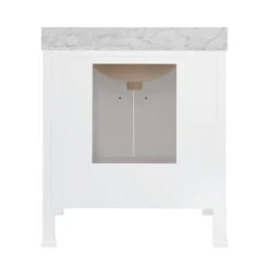 Worlds Away Bath Vanity - Scallop Detail - Matte White Lacquer - White Marble Top And Porcelain Sink -Worlds Away WA KEALEY WH BACK 67878.1695065193 ni 92608.1707481733