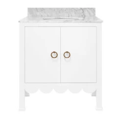Worlds Away Bath Vanity - Scallop Detail - Matte White Lacquer - White Marble Top And Porcelain Sink -Worlds Away WA KEALEY WH 47941.1695065193 ni 99315.1707481733