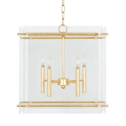 Worlds Away Acrylic Box Pendant - Four Light Cluster - Gold Leaf