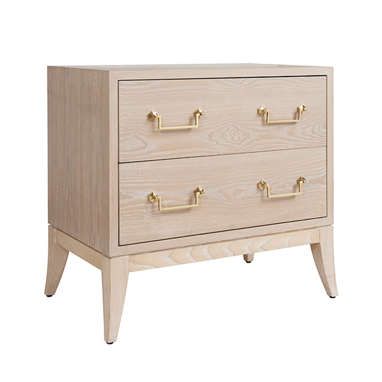 Worlds Away Sabre Leg 2 Drawer Side Table - Brass Swing Handle - Cerused Oak 2 Worlds Away Sabre Leg 2 Drawer Side Table - Brass Swing Handle - Cerused Oak - Image 2