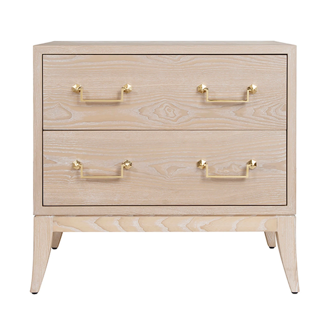 Worlds Away Sabre Leg 2 Drawer Side Table - Brass Swing Handle - Cerused Oak 3 Worlds Away Sabre Leg 2 Drawer Side Table - Brass Swing Handle - Cerused Oak - Image 3