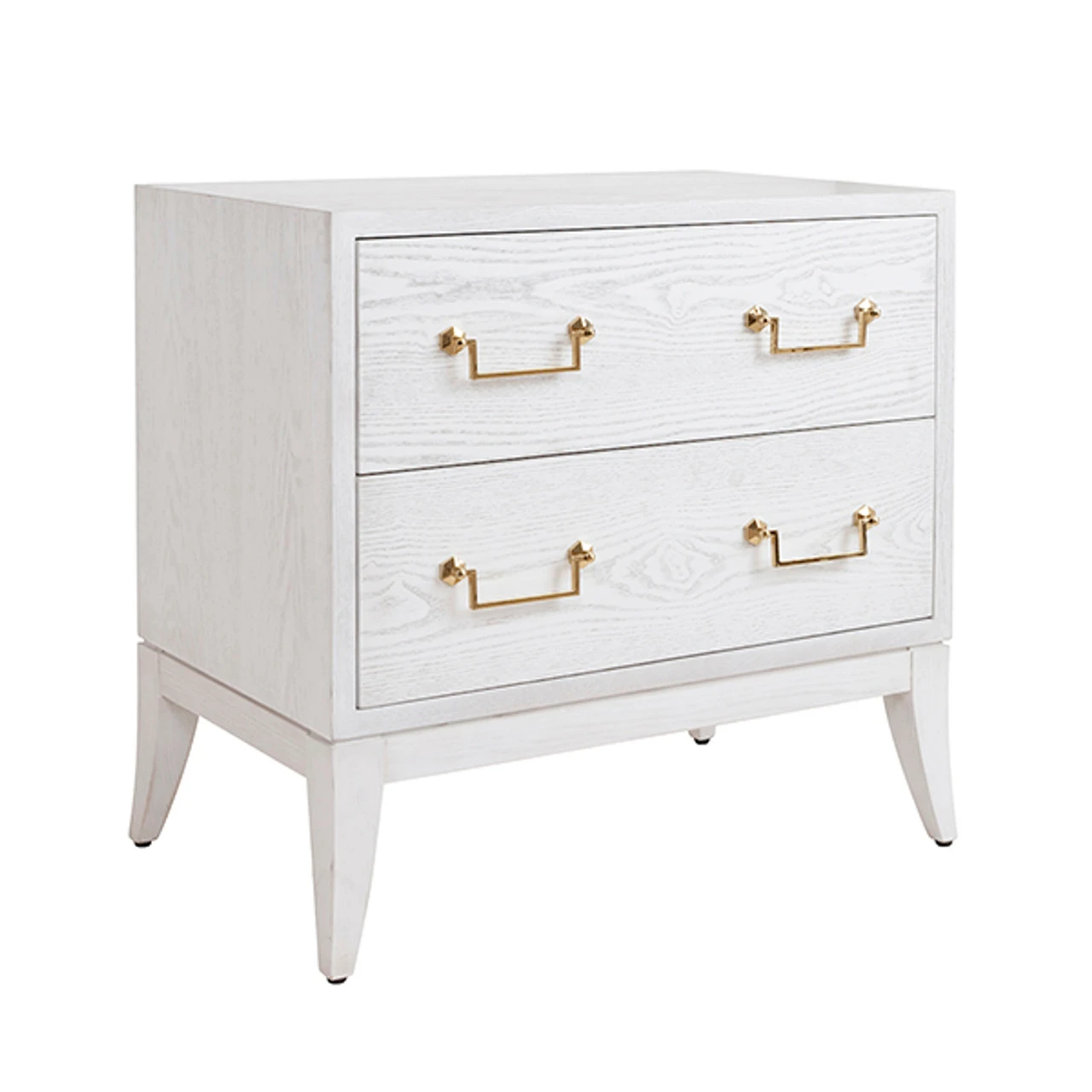Worlds Away Sabre Leg 2 Drawer Side Table - Brass Swing Handle - White Washed Oak 5 Worlds Away Sabre Leg 2 Drawer Side Table - Brass Swing Handle - White Washed Oak - Image 5