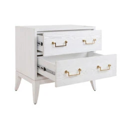 Worlds Away Sabre Leg 2 Drawer Side Table - Brass Swing Handle - White Washed Oak
