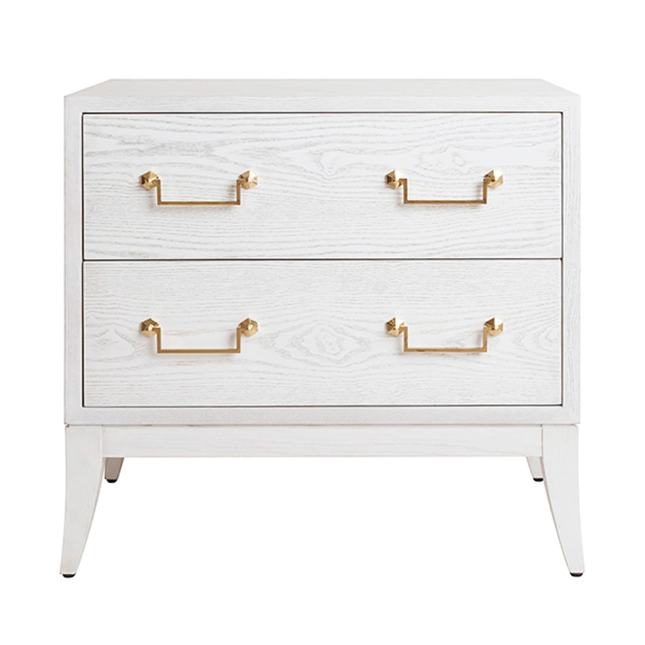 Worlds Away Sabre Leg 2 Drawer Side Table - Brass Swing Handle - White Washed Oak 3 Worlds Away Sabre Leg 2 Drawer Side Table - Brass Swing Handle - White Washed Oak - Image 3