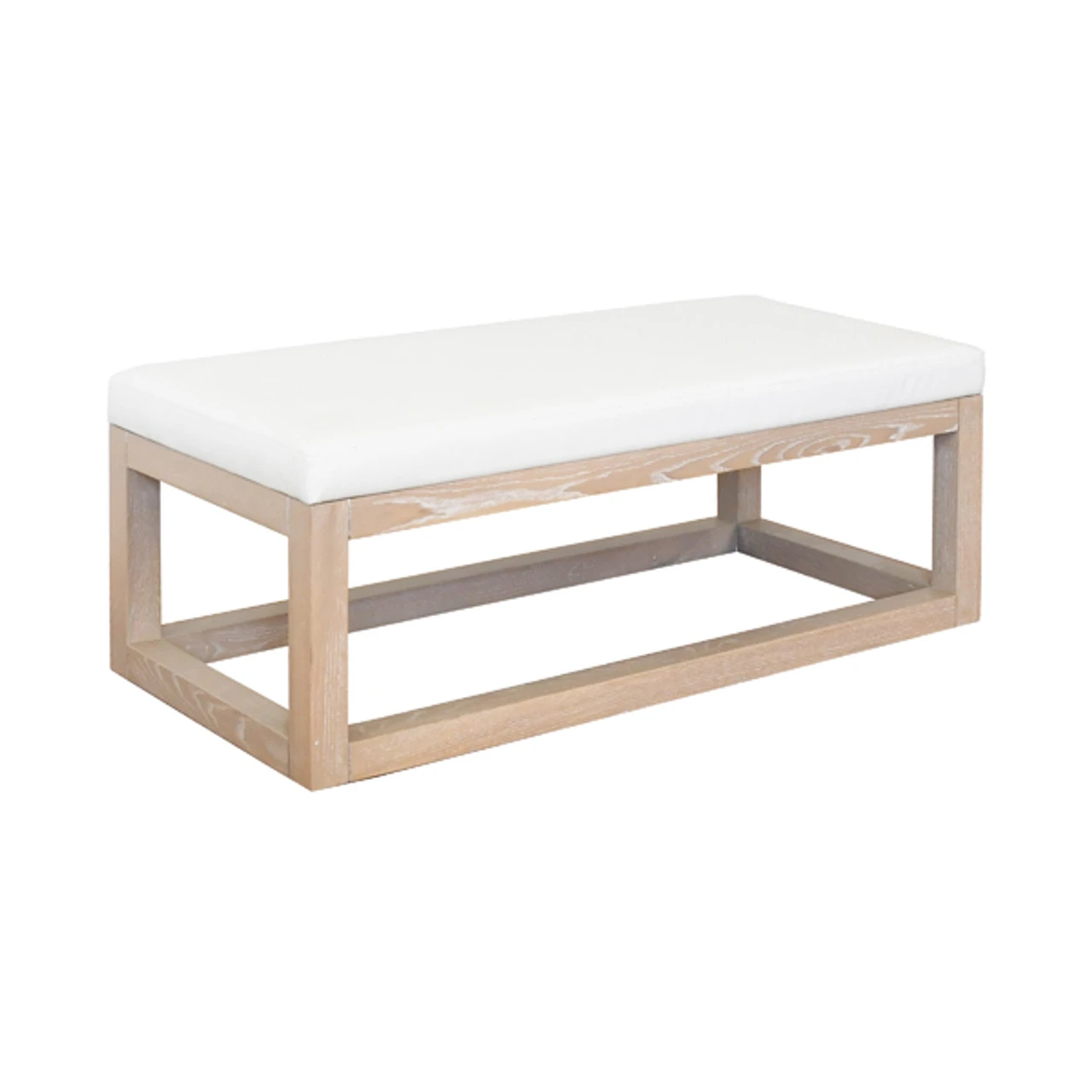Worlds Away Rectangle Bench - White Vinyl Upholstery And Modern Base - Cerused Oak 2 Worlds Away Rectangle Bench - White Vinyl Upholstery And Modern Base - Cerused Oak - Image 2