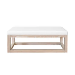 Worlds Away Rectangle Bench - White Vinyl Upholstery And Modern Base - Cerused Oak