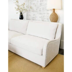 Worlds Away Wingback Sofa - Cerused Oak Feet - Ivory Plain Weave Upholstery