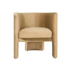 Worlds Away Three Leg Fully Upholstered Barrel Chair - Camel Velvet -Worlds Away WA LANSKY CML 2 16745.1681313905 ni 07469.1707481737