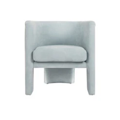 Worlds Away Three Leg Fully Upholstered Barrel Chair - Performance Light Blue Chenille