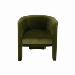Worlds Away Three Leg Fully Upholstered Barrel Chair - Olive Velvet