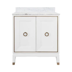 Worlds Away Bath Vanity - Matte White Lacquer - Antique Brass Detail, White Marble Top, And Porcelain Sink -Worlds Away WA LARSON WH 86915.1619198077 ni 12408.1707481746