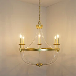 Worlds Away Six Light Chandelier - Acrylic Frame And Gold Leaf Details