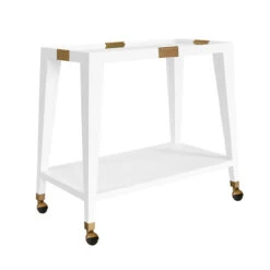 Worlds Away Flared Bar Cart - Antique Brass Detail - White Textured Linen -Worlds Away WA LINUS WHL ANGLE 20214.1695057244 ni 34454.1707481747