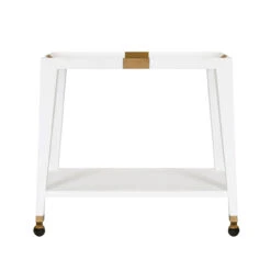 Worlds Away Flared Bar Cart - Antique Brass Detail - White Textured Linen