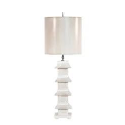 Worlds Away Antiqued Cream Painted Tole Pagoda Lamp With 11" Dia Painted Tole Shade