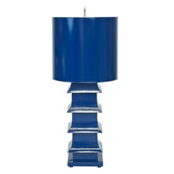 Worlds Away Navy Painted Large Tole Pagoda Lamp With 13" Dia Painted Tole Shade
