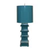 Worlds Away Turquoise Painted Large Tole Pagoda Lamp With 13" Dia Painted Tole Shade