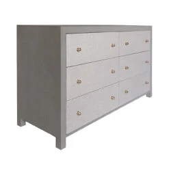 Worlds Away Six Drawer Chest - Grey Grasscloth - Grey Linen Drawers And Brass Hardware -Worlds Away WA LOWERY GRY ANGLE 30379.1671726079 ni 60211.1707481748