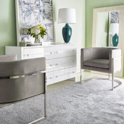 Worlds Away Six Drawer Chest W. Acrylic Harware - White Lacquer