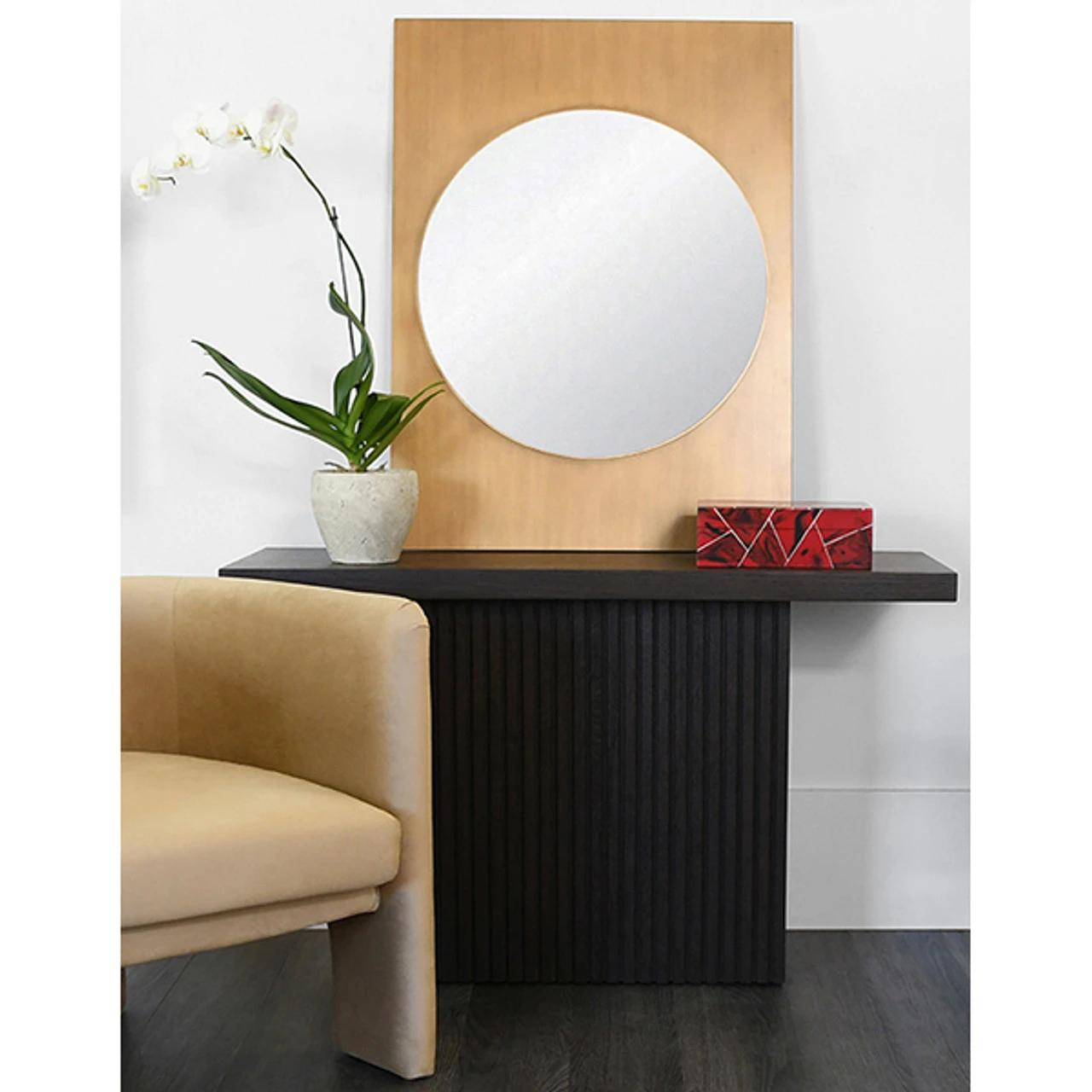 Worlds Away Three Leg Fully Upholstered Barrel Chair - Camel Velvet - Image 5