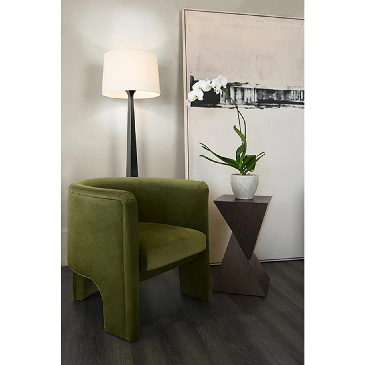 Worlds Away Three Leg Fully Upholstered Barrel Chair - Olive Velvet 7 Worlds Away Three Leg Fully Upholstered Barrel Chair - Olive Velvet - Image 7